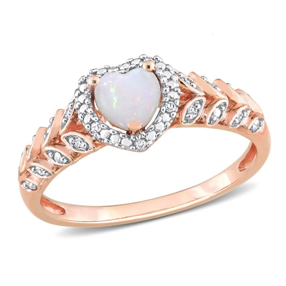 3/10 Carat (ctw) Opal Heart Ring in 10K Rose Pink Gold